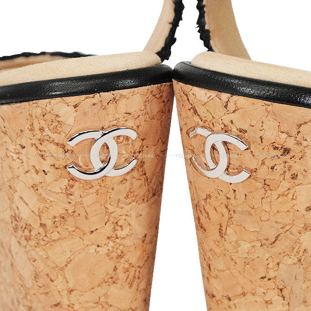 [Pre-loved] CHANEL sandals Wedge Sole Noir (Black)/Naturel Tweed #37C G39812[LIKE NEW][Authentic]