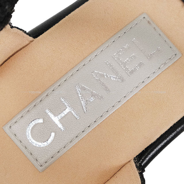 [Pre-loved] CHANEL sandals Wedge Sole Noir (Black)/Naturel Tweed #37C G39812[LIKE NEW][Authentic]