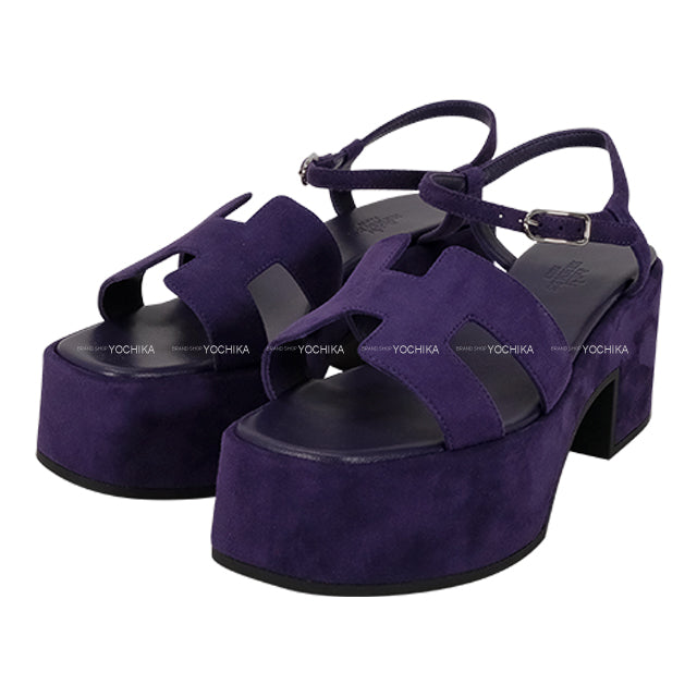HERMES sandals Jam 30 Purple Velour #37 Silver HW[EXCELLENT][Authentic]