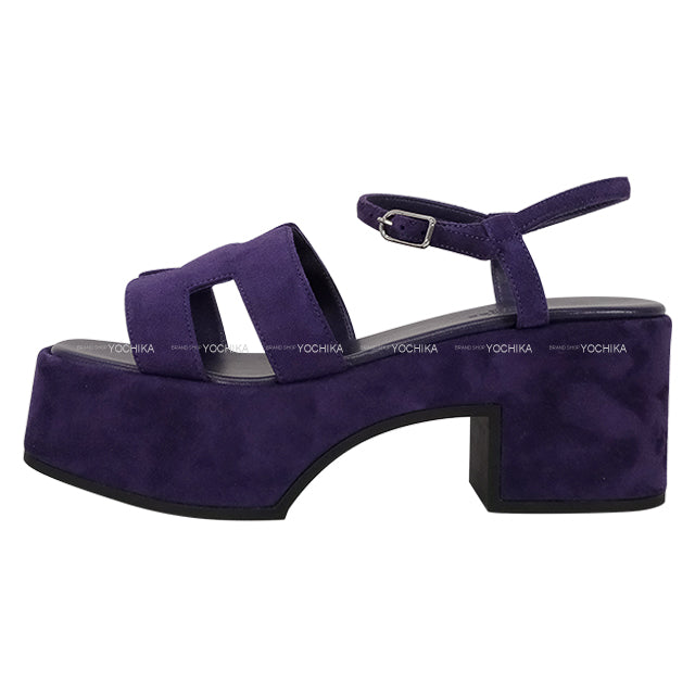HERMES sandals Jam 30 Purple Velour #37 Silver HW[EXCELLENT][Authentic]