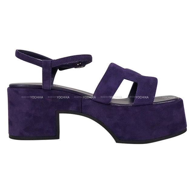HERMES sandals Jam 30 Purple Velour #37 Silver HW[EXCELLENT][Authentic]