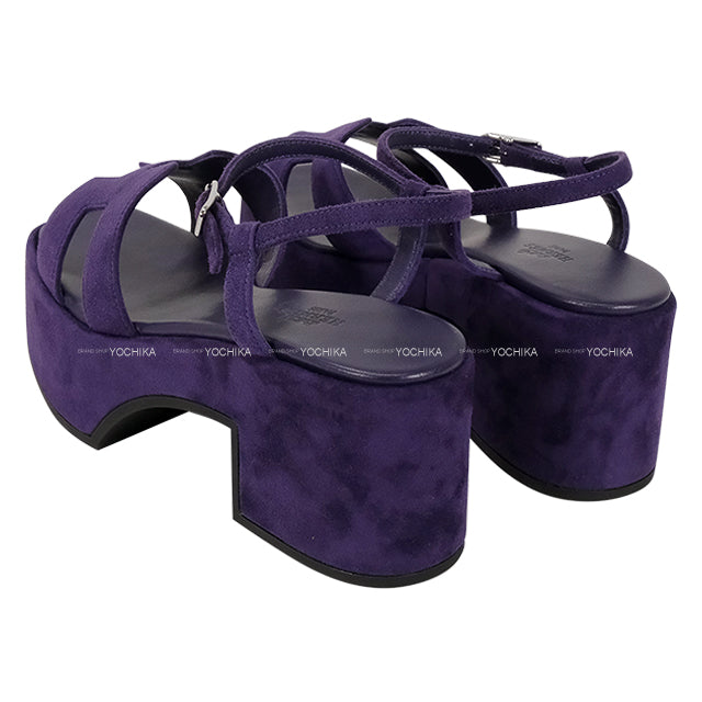 HERMES sandals Jam 30 Purple Velour #37 Silver HW[EXCELLENT][Authentic]
