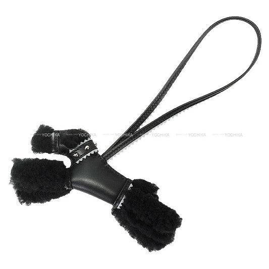 HERMES bag charm Buddy with Studs Collar Noir (Black) Agneau Milo/Mouton Silver HW Stamp K[BRAND NEW][Authentic]
