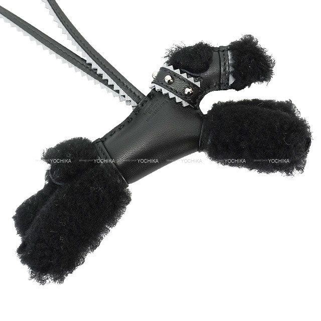 HERMES bag charm Buddy with Studs Collar Noir (Black) Agneau Milo/Mouton Silver HW Stamp K[BRAND NEW][Authentic]