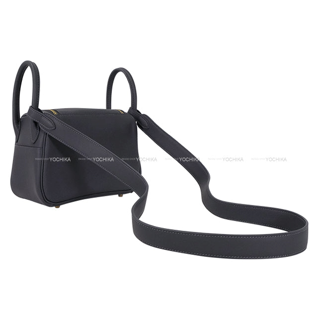 HERMES Shoulder bag Lindy mini 20 Verso Ardoise/Gris Platine Veau Swift Champagne Gold HW Stamp W[EXCELLENT][Authentic]