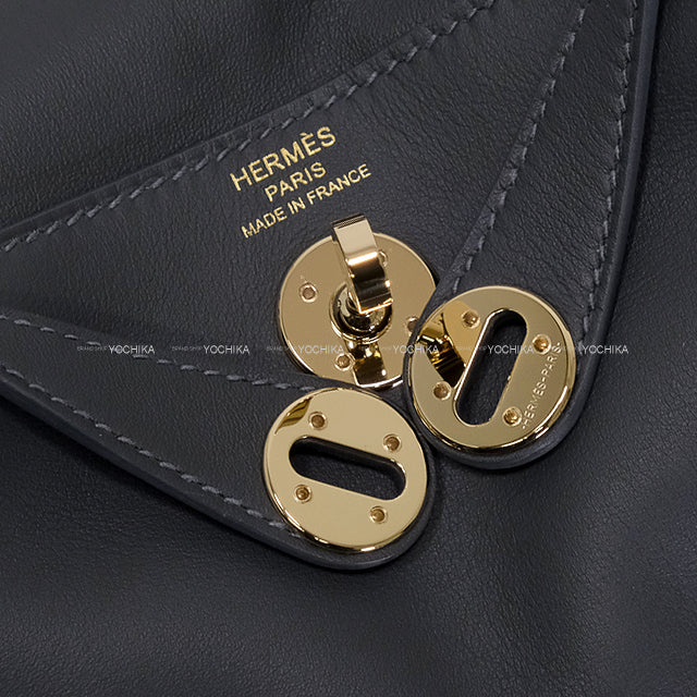 HERMES Shoulder bag Lindy mini 20 Verso Ardoise/Gris Platine Veau Swift Champagne Gold HW Stamp W[EXCELLENT][Authentic]