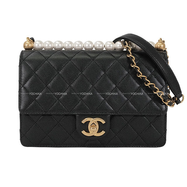 [Pre-loved] CHANEL Shoulder bag Matelasse COCO Mark Pearl Chain Noir (Black) Lambskin Antique Gold HW AS0585[LIKE NEW][Authentic]