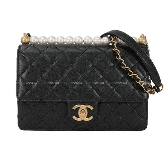 [Pre-loved] CHANEL Shoulder bag Matelasse COCO Mark Pearl Chain Noir (Black) Lambskin Antique Gold HW AS0585[LIKE NEW][Authentic]