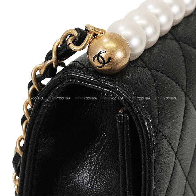 [Pre-loved] CHANEL Shoulder bag Matelasse COCO Mark Pearl Chain Noir (Black) Lambskin Antique Gold HW AS0585[LIKE NEW][Authentic]
