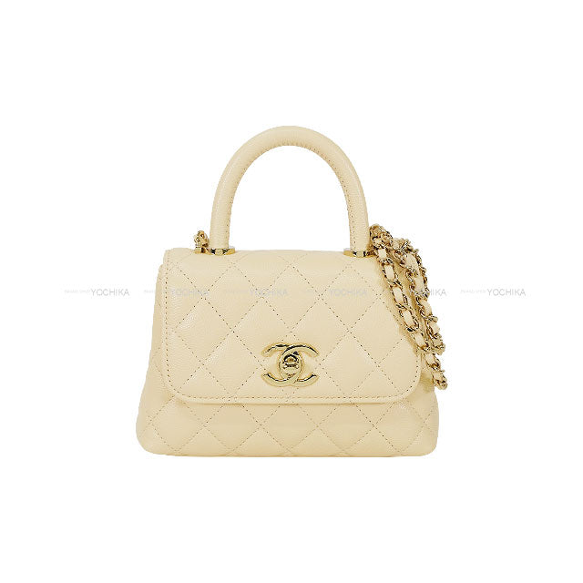 CHANEL Shoulder bag Matelasse COCO Handle Mini Beige Graind Calf(Caviarskin) Champagne Gold HW AP4244[EXCELLENT][Authentic]