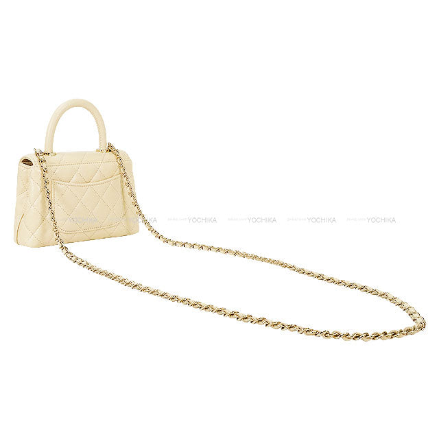 CHANEL Shoulder bag Matelasse COCO Handle Mini Beige Graind Calf(Caviarskin) Champagne Gold HW AP4244[EXCELLENT][Authentic]