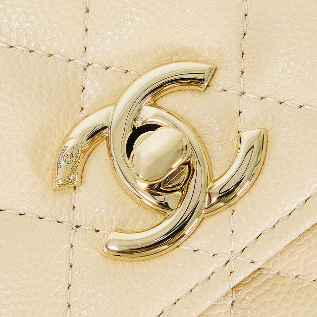 CHANEL Shoulder bag Matelasse COCO Handle Mini Beige Graind Calf(Caviarskin) Champagne Gold HW AP4244[EXCELLENT][Authentic]