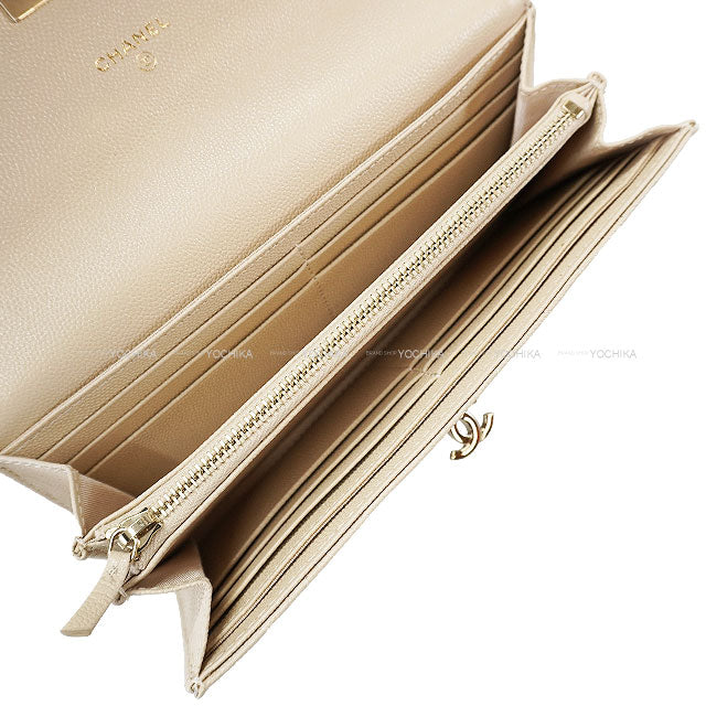 CHANEL long wallet Matelasse COCO Lock Beige Graind Calf(Caviarskin) Champagne Gold HW A80768[EXCELLENT][Authentic]