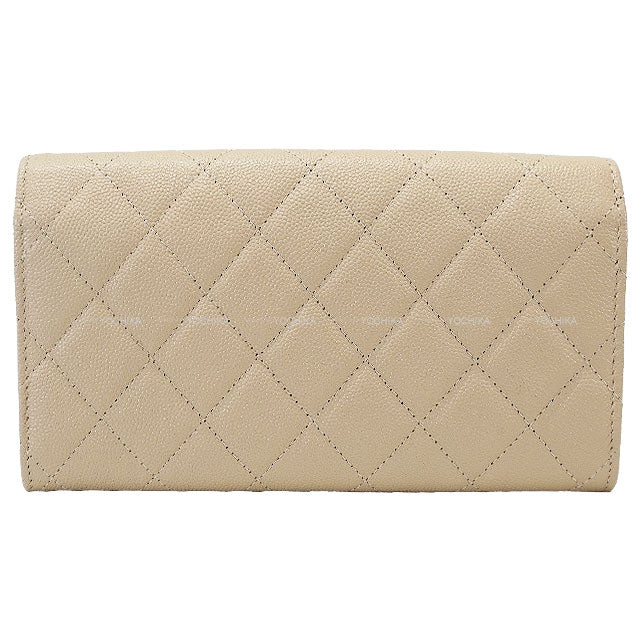 CHANEL long wallet Matelasse COCO Lock Beige Graind Calf(Caviarskin) Champagne Gold HW A80768[EXCELLENT][Authentic]