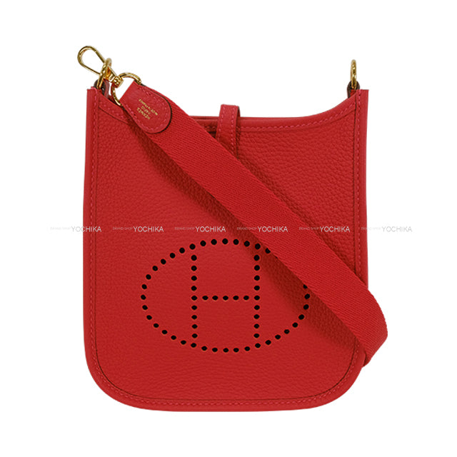 HERMES Shoulder bag Evelyne 16 TPM Rouge Casaque Taurillon Clemence Gold HW Stamp B[EXCELLENT][Authentic]