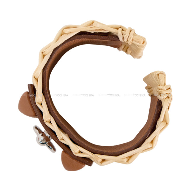 HERMES bracelet Medor Picnic #T2 Gold Veau Swift /wicker Silver HW Stamp W[EXCELLENT][Authentic]