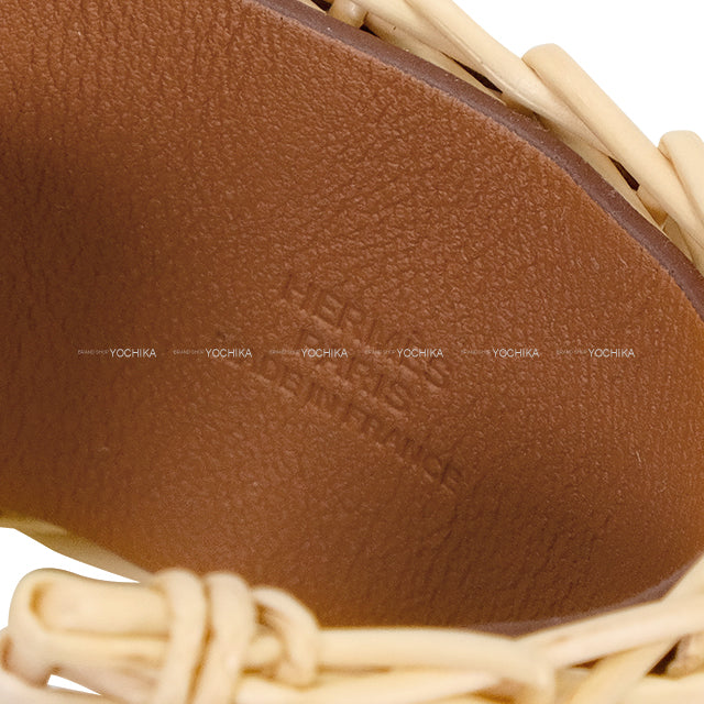 HERMES bracelet Medor Picnic #T2 Gold Veau Swift /wicker Silver HW Stamp W[EXCELLENT][Authentic]