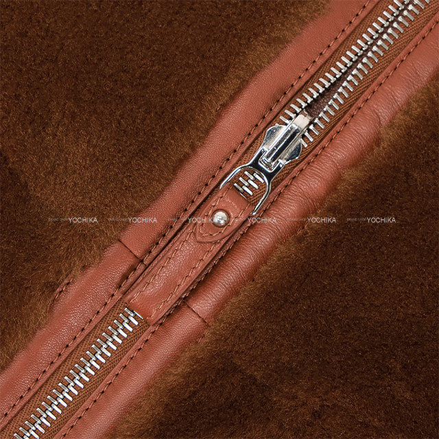 HERMES Vests Reversible Sleeveless Jacket Marron Fauve Sheepskin #34 Silver HW 5H1229D5[EXCELLENT][Authentic]