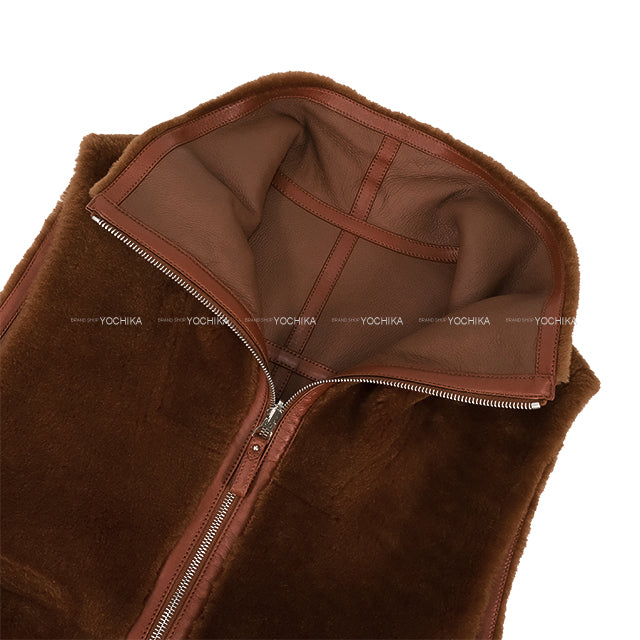 2025AW HERMES Vests Reversible Sleeveless Fur JacketMarron Fauve Sheepskin/Mouton #34 Silver HW 5H1229D5[EXCELLENT][Authentic]