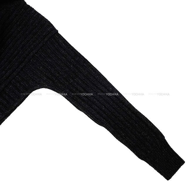 2025AW HERMES Knit Long Sleeve Sweter Turtle Cropped with Back BeltGris Volcanic Wool/Sheep Leather #34 H5H2627DAFV[BRAND NEW][Authentic]