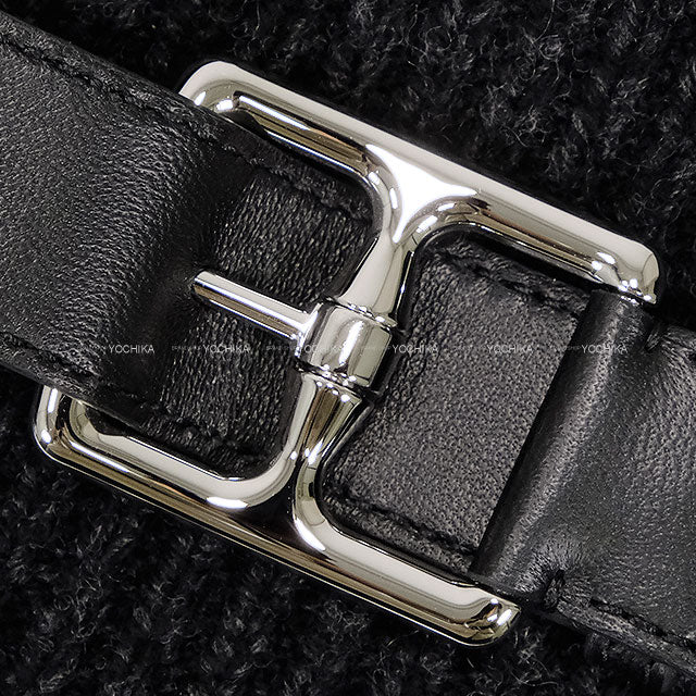 2025AW HERMES Knit Long Sleeve Turtle Cropped with Back Belt Gris Volcanic Wool/Sheep Leather #34 H5H2627DAFV38[BRAND NEW][Authentic]