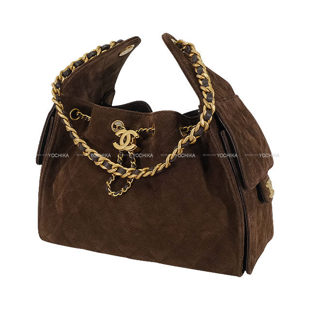 2025AW CHANEL Handbag CHANEL25 Small Brown Suede/Calfskin Antique Gold HW AS5293[EXCELLENT][Authentic]