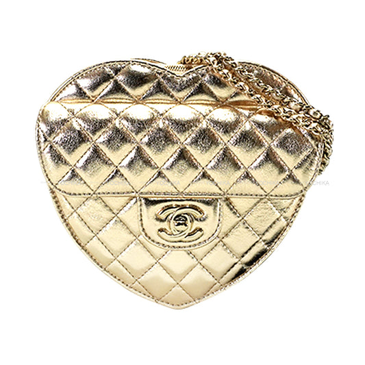 CHANEL Shoulder bag Heart Shape Matelasse COCO mark Flap Large Chain Gold Metallic Lambskin Champagne Gold HW AS5764[BRAND NEW][Authentic]