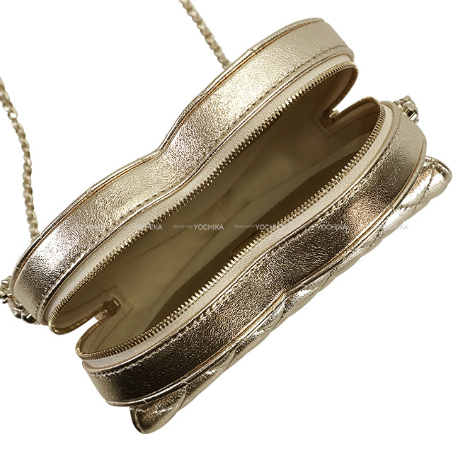 CHANEL Shoulder bag Heart Shape Matelasse COCO mark Flap Large Chain Gold Metallic Lambskin Champagne Gold HW AS5764[BRAND NEW][Authentic]