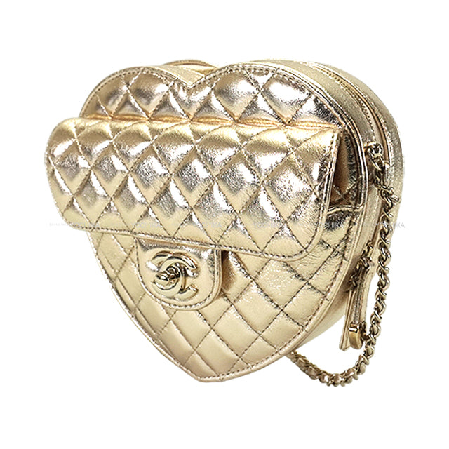 CHANEL Shoulder bag Heart Shape Matelasse COCO mark Flap Large Chain Gold Metallic Lambskin Champagne Gold HW AS5764[BRAND NEW][Authentic]