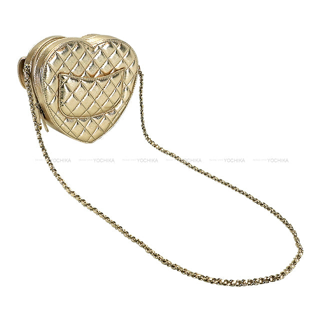 CHANEL Shoulder bag Heart Shape Matelasse COCO mark Flap Large Chain Gold Metallic Lambskin Champagne Gold HW AS5764[BRAND NEW][Authentic]
