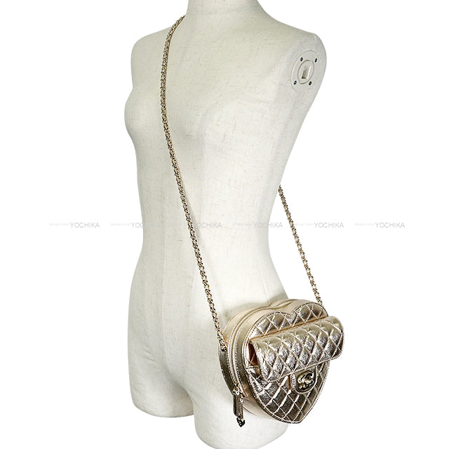 CHANEL Shoulder bag Heart Shape Matelasse COCO mark Flap Large Chain Gold Metallic Lambskin Champagne Gold HW AS5764[BRAND NEW][Authentic]
