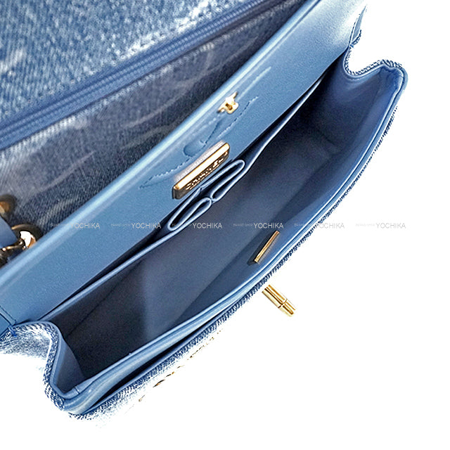 CHANEL Shoulder bag Matelasse 25 COCO mark Sequin Blue Denim Mat Gold HW A01112[EXCELLENT][Authentic]