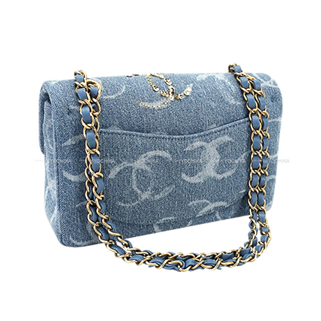 CHANEL Shoulder bag Matelasse 25 COCO mark Sequin Blue Denim Mat Gold HW A01112[EXCELLENT][Authentic]