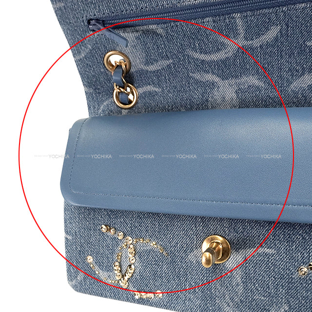 CHANEL Shoulder bag Matelasse 25 COCO mark Sequin Blue Denim Mat Gold HW A01112[EXCELLENT][Authentic]