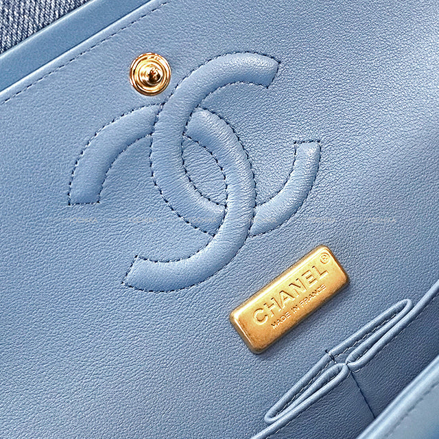 CHANEL Shoulder bag Matelasse 25 COCO mark Sequin Blue Denim Mat Gold HW A01112[EXCELLENT][Authentic]