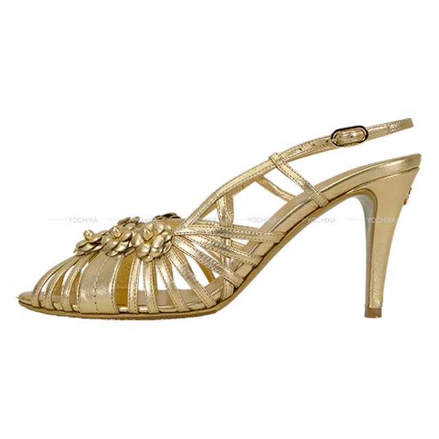 [Pre-loved] CHANEL pumps Ladies Camelia Gold Leather #38 G37001[LIKE NEW][Authentic]