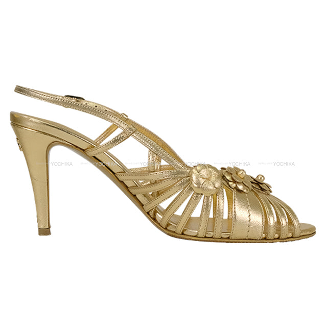 [Pre-loved] CHANEL pumps Ladies Camelia Gold Leather #38 G37001[LIKE NEW][Authentic]