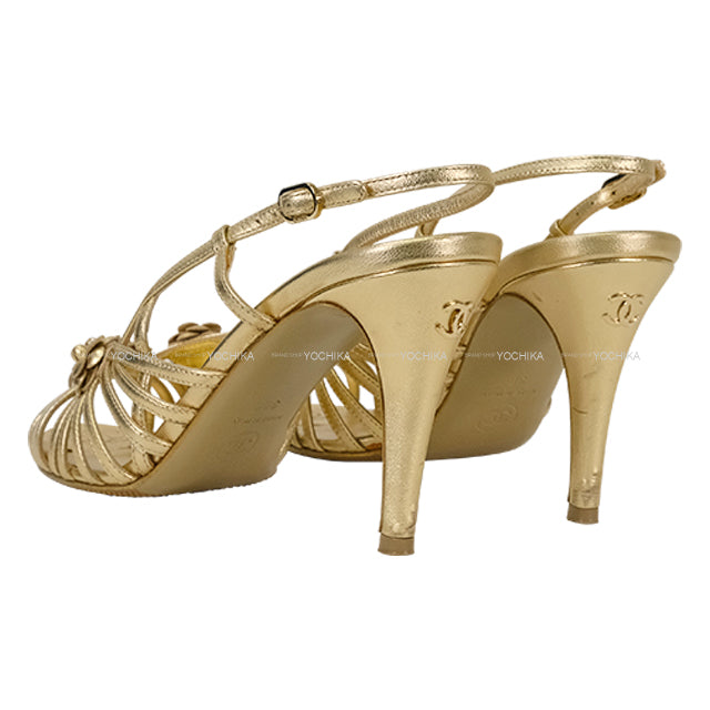 [Pre-loved] CHANEL pumps Ladies Camelia Gold Leather #38 G37001[LIKE NEW][Authentic]