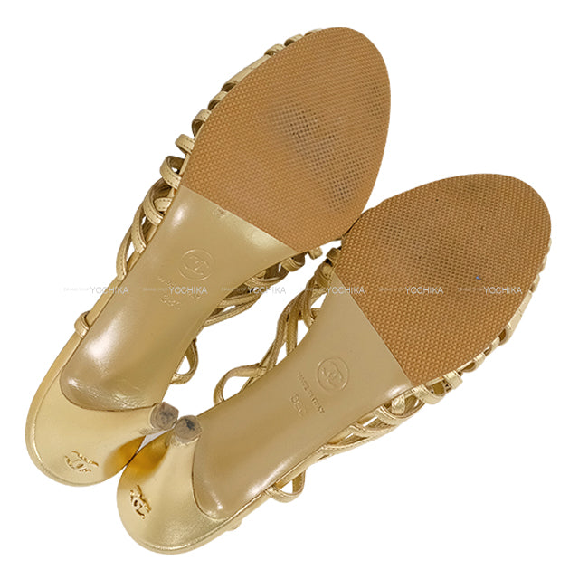 [Pre-loved] CHANEL pumps Ladies Camelia Gold Leather #38 G37001[LIKE NEW][Authentic]