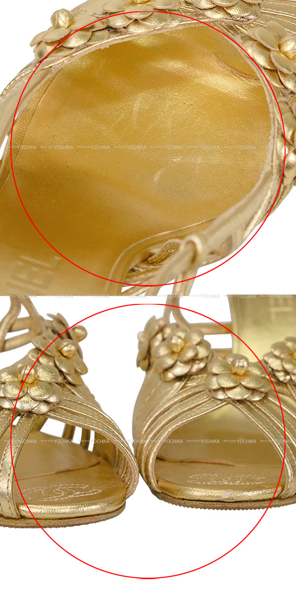 [Pre-loved] CHANEL pumps Ladies Camelia Gold Leather #38 G37001[LIKE NEW][Authentic]