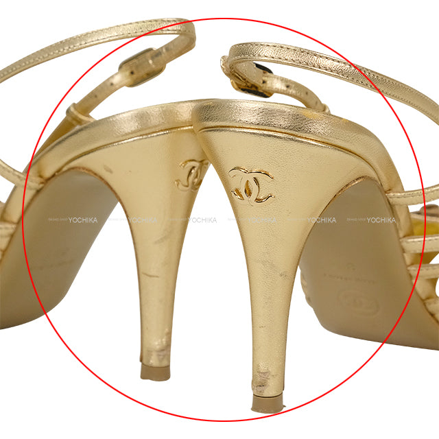 [Pre-loved] CHANEL pumps Ladies Camelia Gold Leather #38 G37001[LIKE NEW][Authentic]