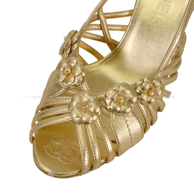 [Pre-loved] CHANEL pumps Ladies Camelia Gold Leather #38 G37001[LIKE NEW][Authentic]