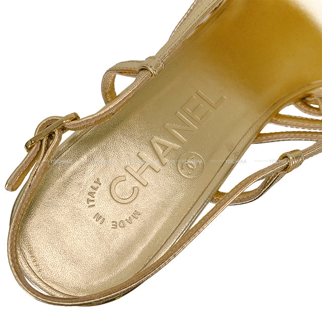 [Pre-loved] CHANEL pumps Ladies Camelia Gold Leather #38 G37001[LIKE NEW][Authentic]