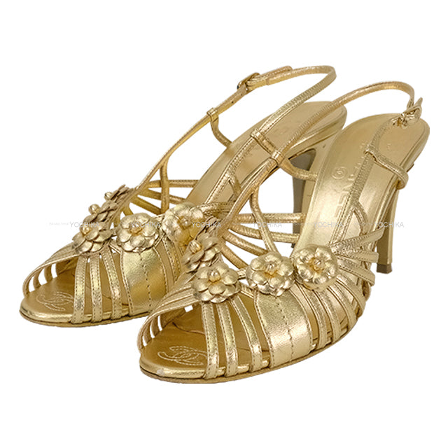 [Pre-loved] CHANEL pumps Ladies Camelia Gold Leather #38 G37001[LIKE NEW][Authentic]