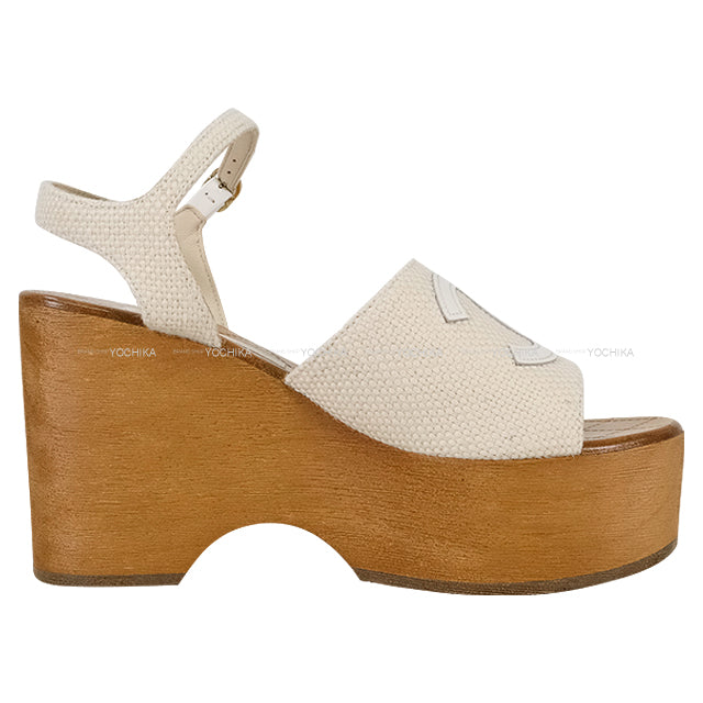 2024SS CHANEL sandals COCO mark Wedge Sole Ivory Canvas Suede #38C G45555[EXCELLENT][Authentic]