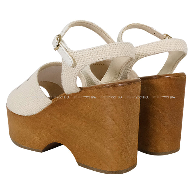 2024SS CHANEL sandals COCO mark Wedge Sole Ivory Canvas Suede #38C G45555[EXCELLENT][Authentic]