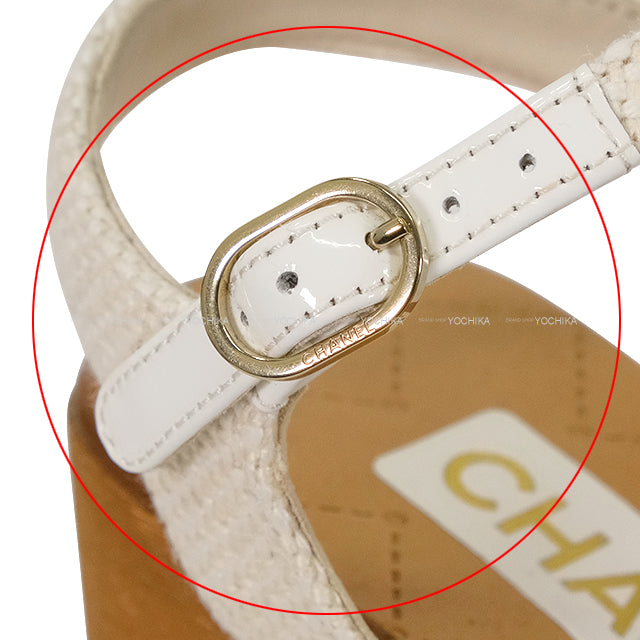 2024SS CHANEL sandals COCO mark Wedge Sole Ivory Canvas Suede #38C G45555[EXCELLENT][Authentic]