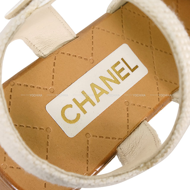 2024SS CHANEL sandals COCO mark Wedge Sole Ivory Canvas Suede #38C G45555[EXCELLENT][Authentic]