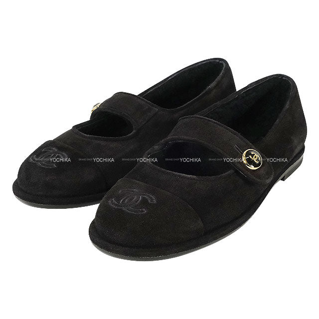 2025AW CHANEL ballet shoes(flat shoes) COCO mark Merry Jane Flat Shoes Noir (Black) Shearing #37.5C Champagne Gold HW G46759[EXCELLENT][Authentic]