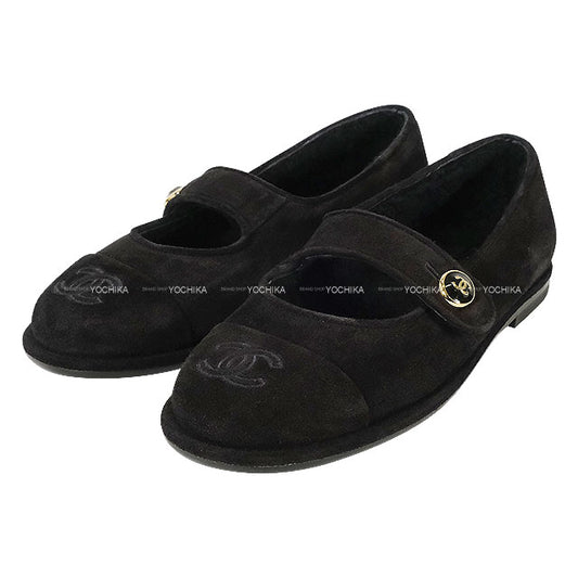 2025AW CHANEL ballet shoes(flat shoes) COCO mark Merry Jane Flat Shoes Noir (Black) Shearing #37.5C Champagne Gold HW G46759[EXCELLENT][Authentic]